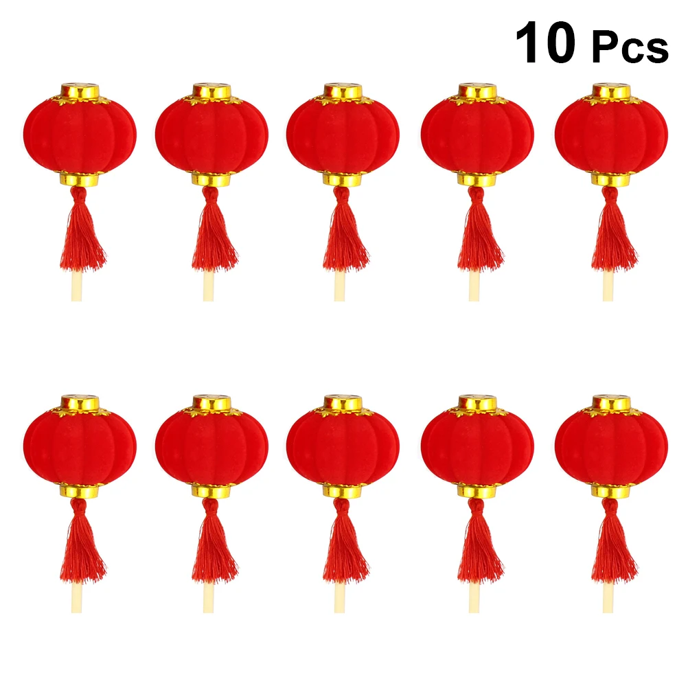 

10 Pcs Red Lantern Decoration Party Supplies Birthday Topper Cake Traditional Insert