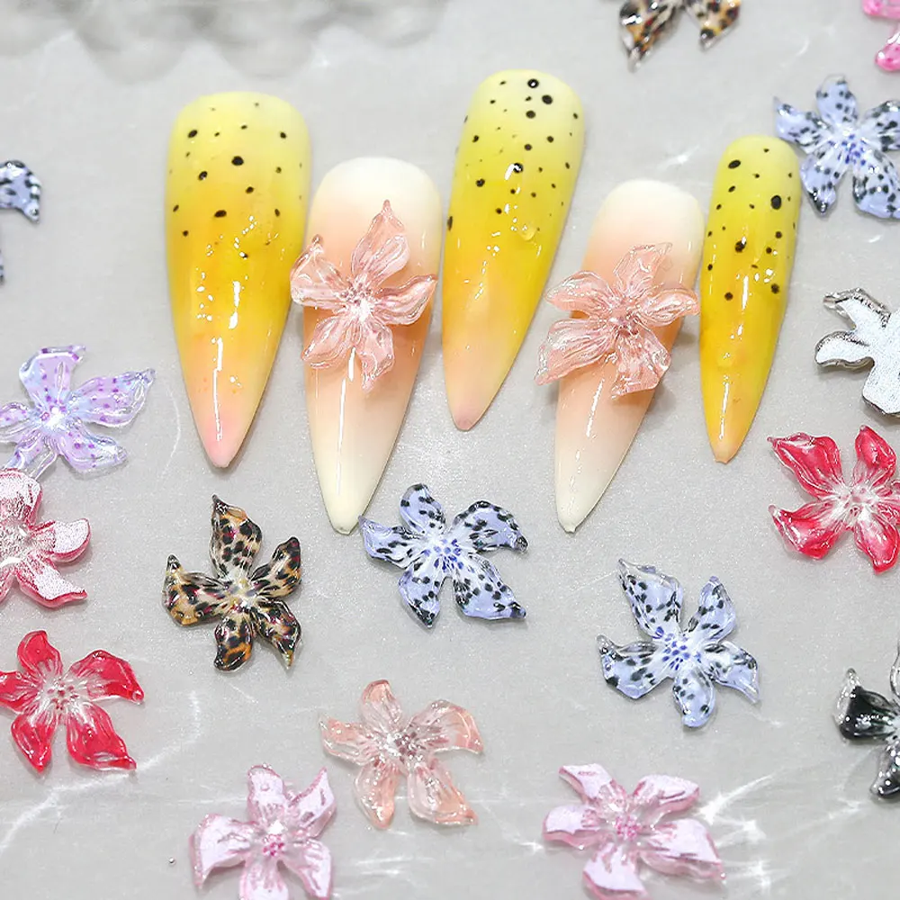 20pcs Flat Lily Flower Nail Art Charm 3D Ice Crystal Devil's Flower Nail Decoration DIY Mixed Five Petal Flower Nail Accessories