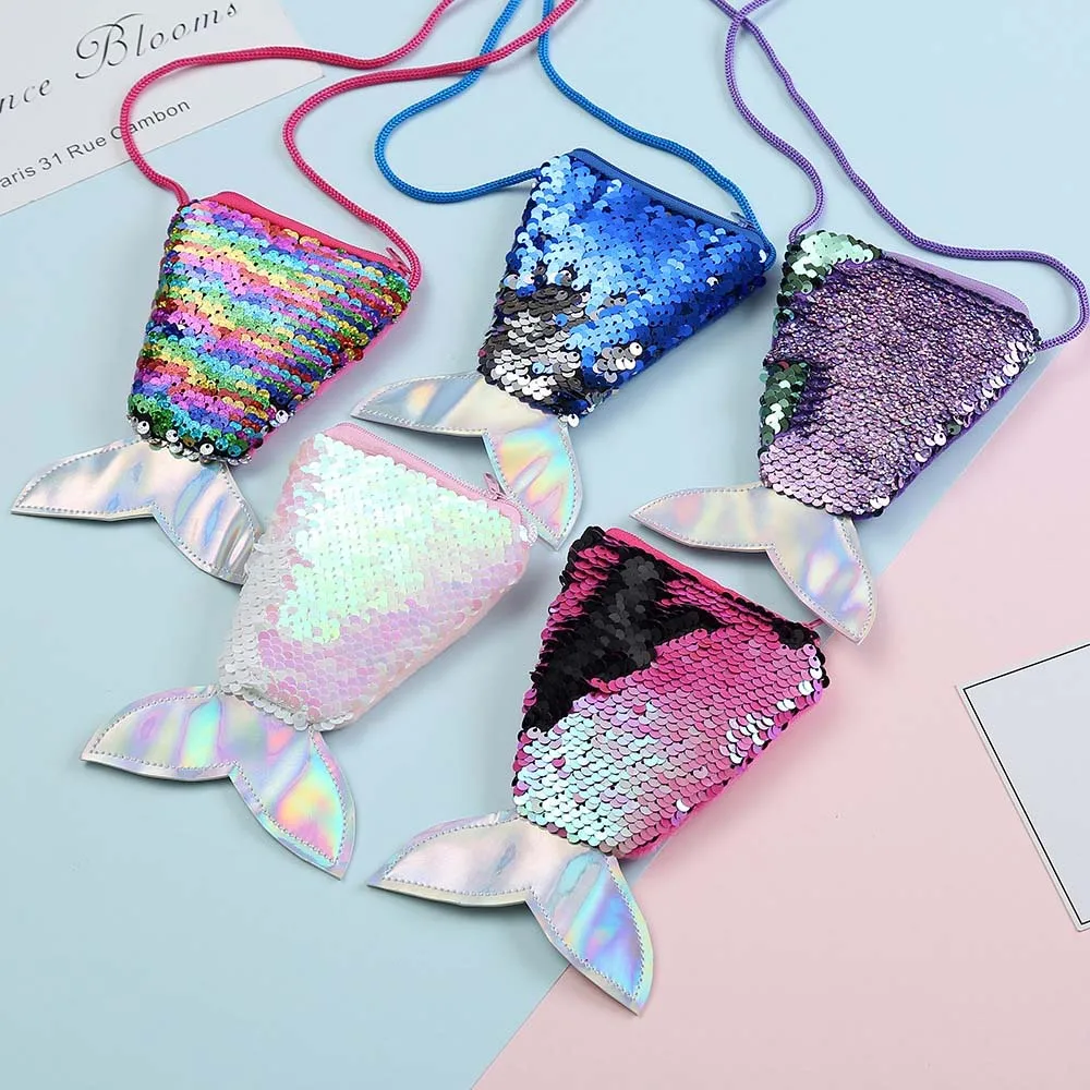 Money Pouch Mermaid Tail Sequin Coin Purse Sundries Bag Fish Tail Girls Sequin Crossbody Bag Card Holder Protective Case