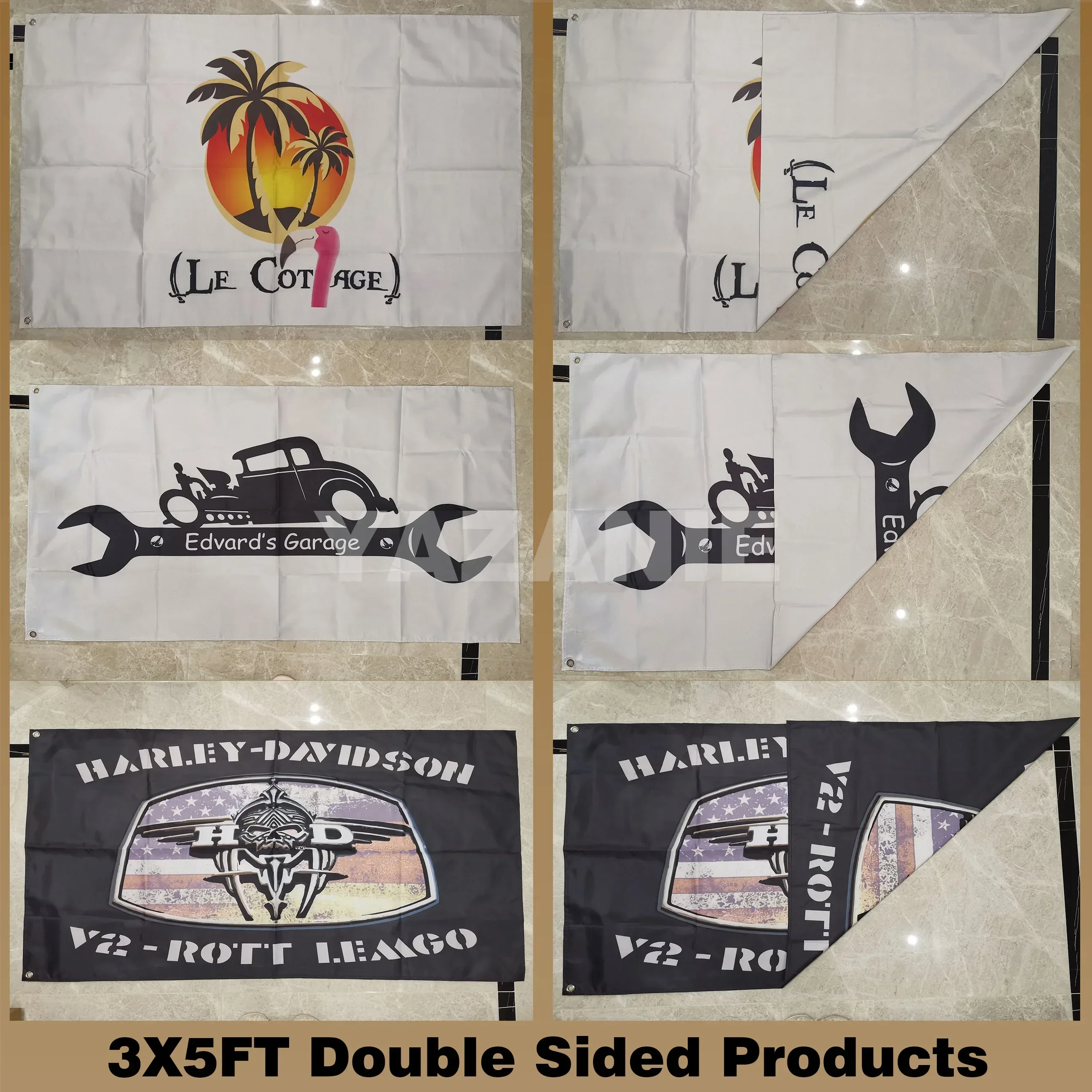 Bandera personalizada de doble cara, 3x5, 4x6 pies, impresión al aire libre, logotipo propio/diseño/palabras, pancartas de doble costura de colores vivos con ojales de latón