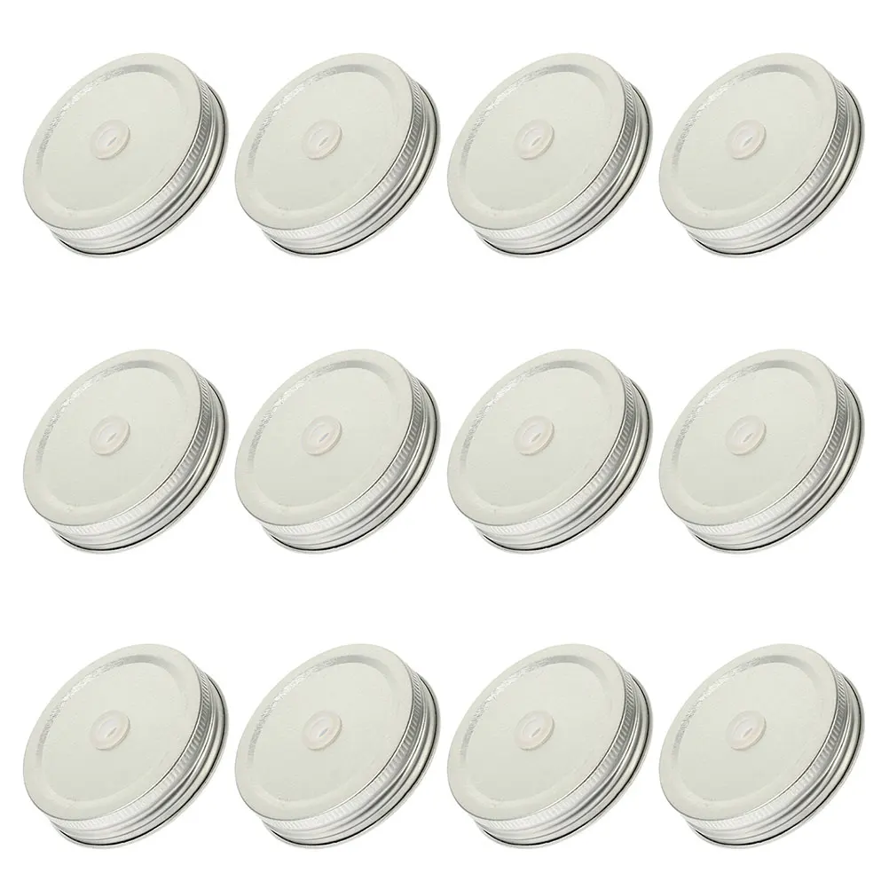 

12 Pcs Cup Lid with Holes Wide Mouth Jar Mason Cover Straw Iron Reusable Canning Lids