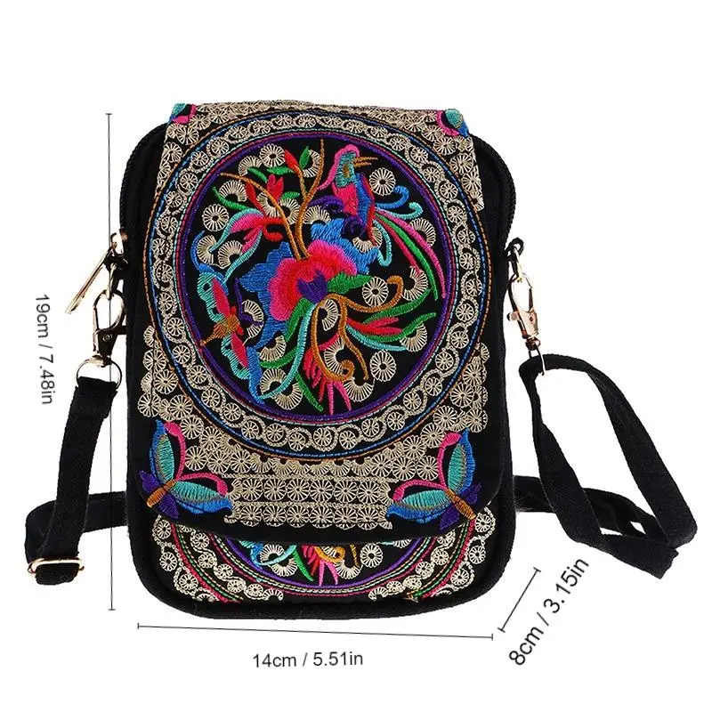 Lady Stylish Ethnic Style Crossbody Bag Women Floral Embroidered Canvas Shoulder Bag Perfect Sling Bag For Daily Use