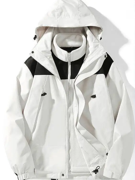 Thick Outdoor Fleece Lined Waterproof Windproof Hiking Mountain Climbing Jacket Removable Hood Unisex Autumn Winter Coat