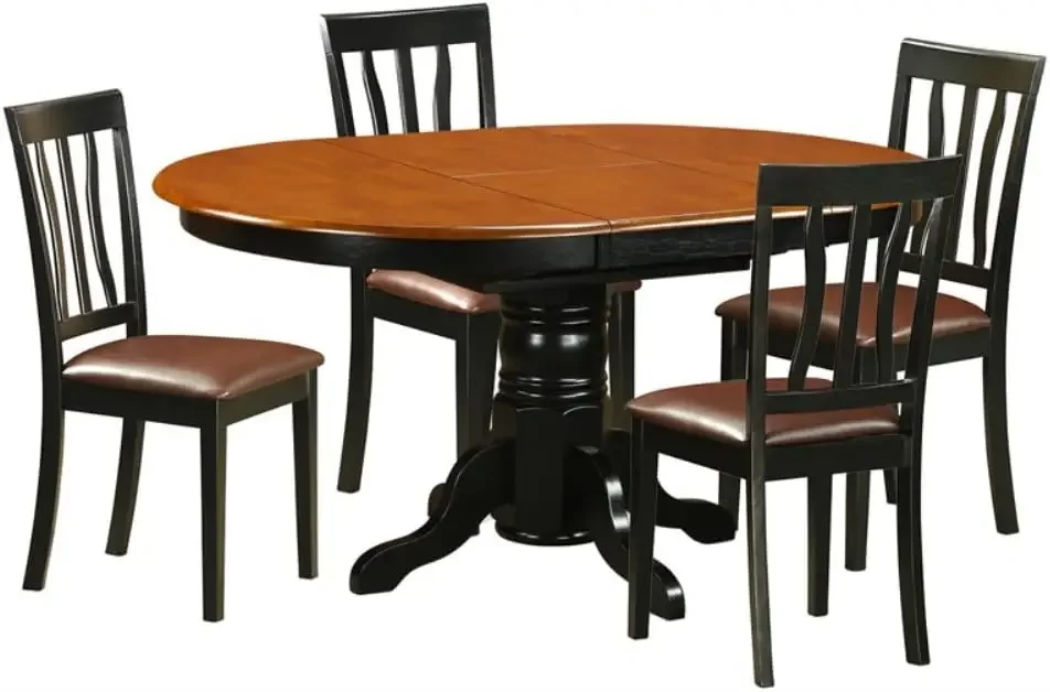 5 Piece Dining Table Set for 4 Includes an Oval Kitchen Table , 42x60 Inch, Black & Cherry