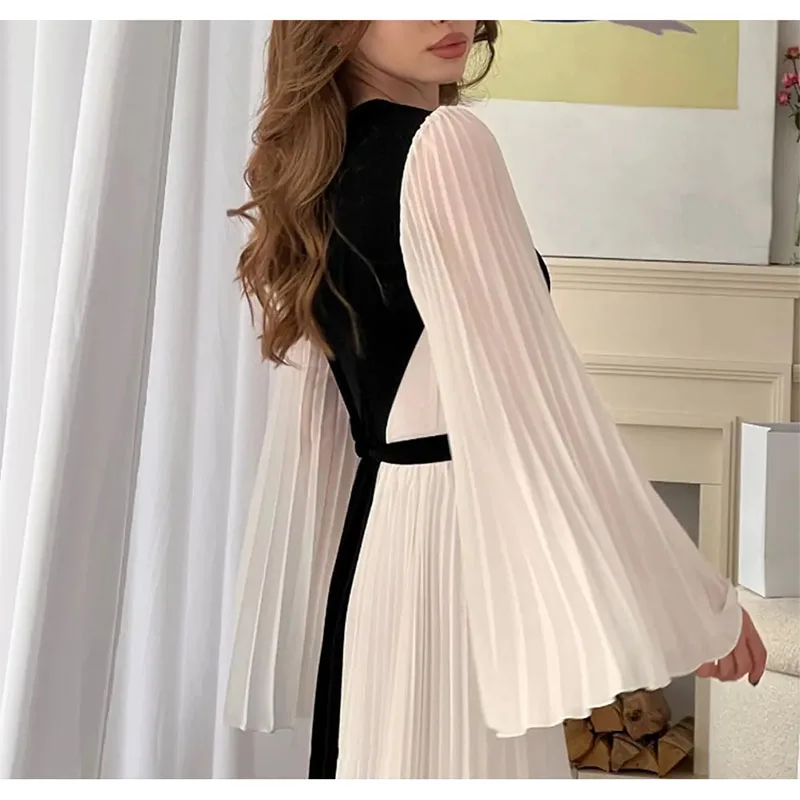 Elegant Arabic Round Neck Evening Dresses Long A Line Long Sleeve Chiffon Formal Prom Party Gown Robe de soiree for Women