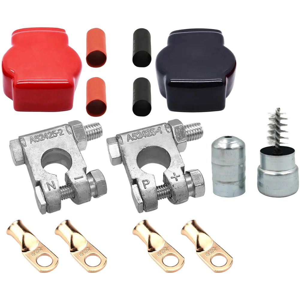 

3/8" Lugs Battery Terminal Connector W Cover Positive Negative Zinc Alloy For Car Boat Yacht RV Flame Retardant Sheath