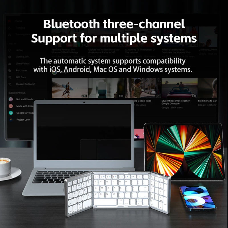 Switch Triple Fold Bluetooth Keyboard Independent Numeric Keypad Multi Media Shortcuts Compatible iOS Android Windows Mac