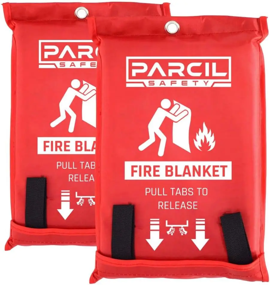 

Emergency Fire Blanket Pack of 2 for Home Kitchen Car Safety, Fiberglass No Mess Chemical Free Large