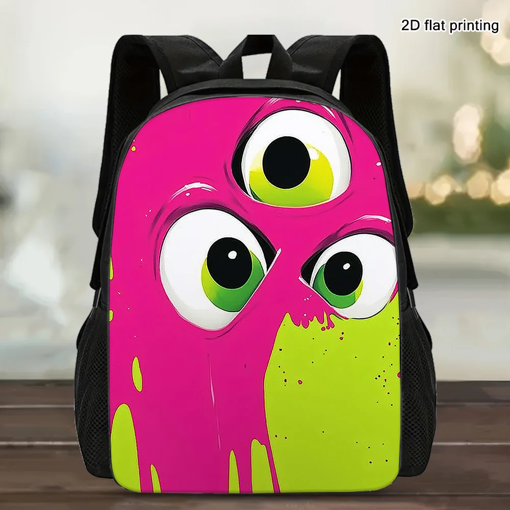 

1-Piece Colored Monster Eye Vision 2D Flat Printed Backpack - Stylish Lightweight Polyester Bag with Removable Shoulder Strap