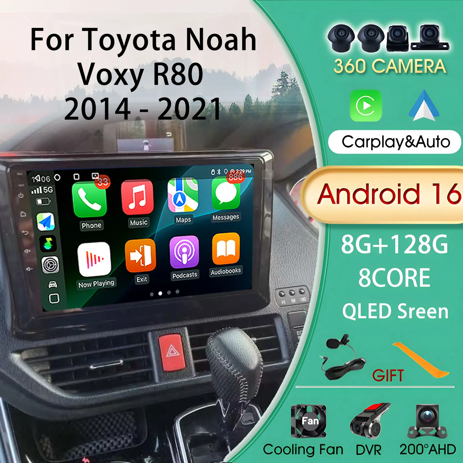 Autoradio Multimedia Player Car Radio For Toyota Noah Voxy R80 2014 - 2021 Android 14 Audio Stereo Video Carplay Android Auto