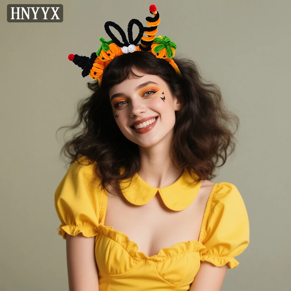 

HNYYX Halloween Pumpkin Hair Accessories Cartoon 3D Headband Festive Atmosphere Headdress Cute Handmade Orange Headwear A388