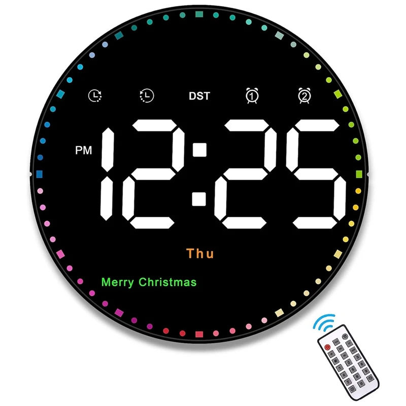 

Digital Large Wall Clock With Remote, 10Inch Colorful Dynamic Clock Large Display With Time Date Temp Week