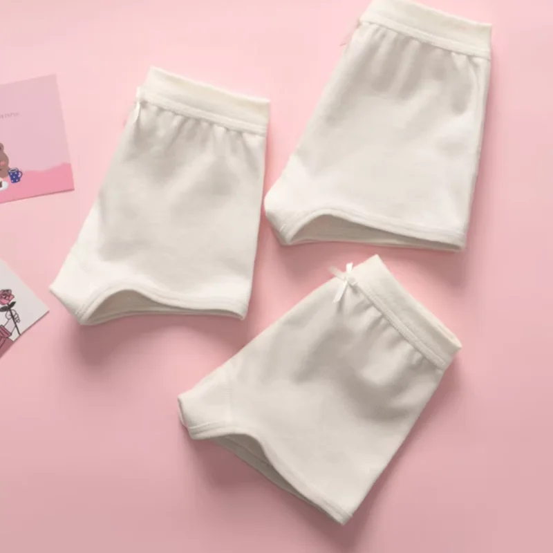 3Pcs Solid Color ABDL Cotton Bow Underwear Soft Comfortablet Breathable Intimates Boxers Shorts Elastic High Waist Panties﻿