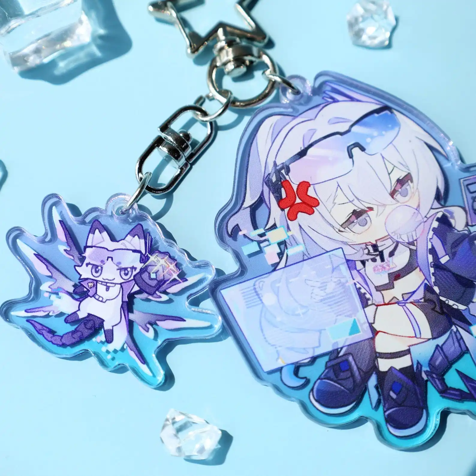 Honkai Star Rail Silver Wolf Acrylic Keychain - Chibi Cyberpunk Character Key Ring for Anime Fans, Traveler Gift & Desk Decor