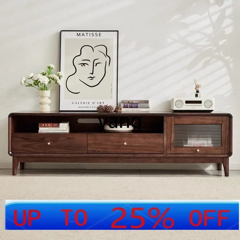 LH  black walnut TV cabinet all solid wood simple and complete living room cabinet glass floor cabinet