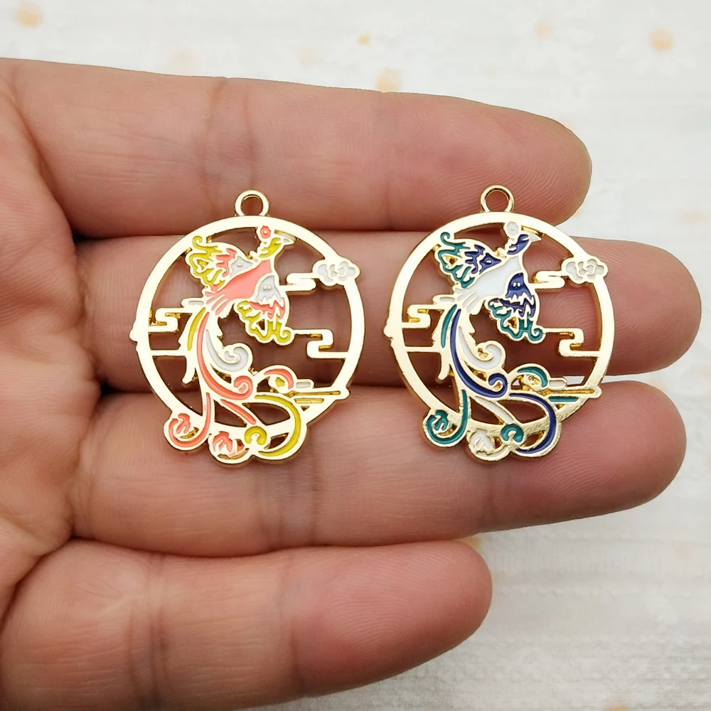 10pcs Phoenix Charm Jewelry Accessories Enamel Earring Phone Keychain Bracelet Pendant Diy Making Alloy Metal Gold Plated