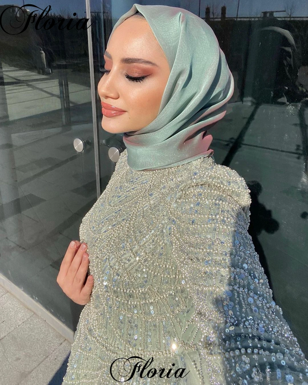 Dubai Muslim Beaded Evening Dresses Tea-Length Long Sleeves Prom Dresses For Women Robes De Soirée Wedding Party Dresses 2023