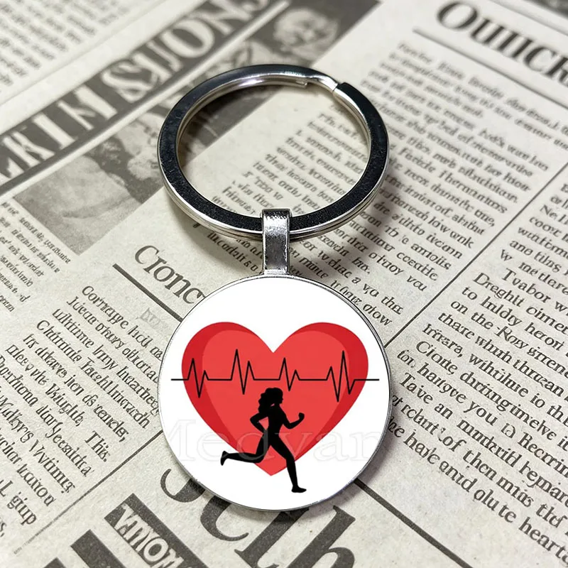 I Love Running Sport Running Themed Glass Dome Keychain Sport Running Pattern Key Ring Gift For Men Women Runners