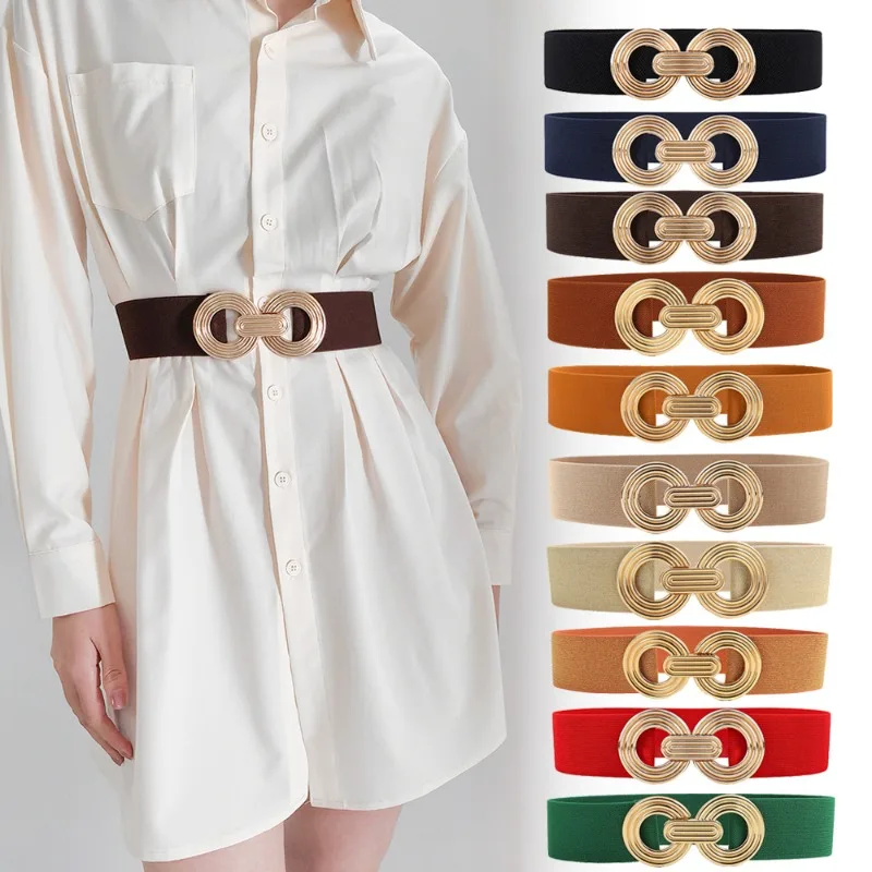 Stylish Elastic Waist Belt with New Geometric Metal Buckle—High-End, Versatile Black Decorative Waist Belt for Dresses