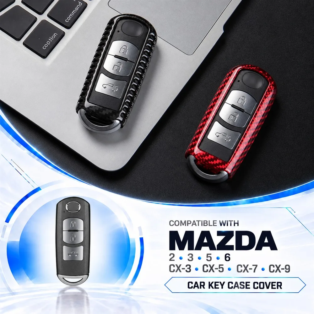 Real Carbon Fiber Car Key Case Cover Protector Shell For Mazda 2 3 5 6 CX-3 CX-5 CX-7 CX-9 Key Fob Interior Accessories