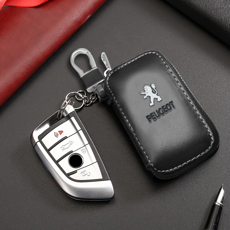 Car Logo Key Bag Multifunction Key Case Wallet for Peugeot Partner 208 308 508 407 2008 Expert 3008 206 207 307 408 Auto Emblem