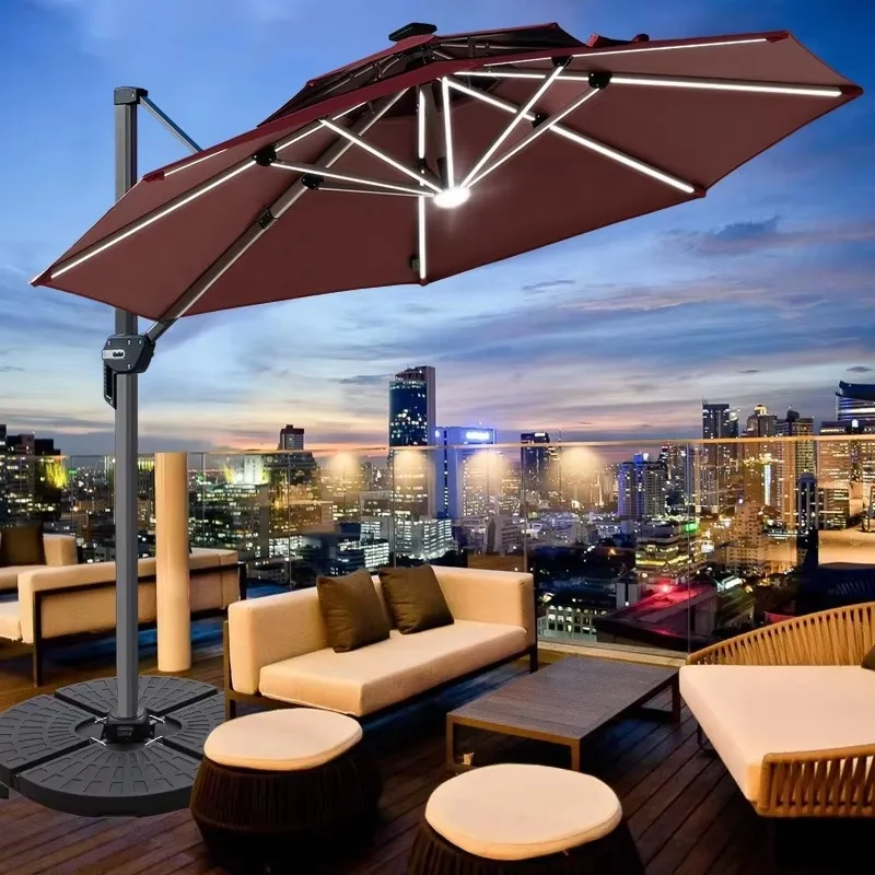 

Modern Design Roman Parasol Large Square Outdoor LED Solar Umbrella for Garden Furniture Patio Umbrellas & Bases