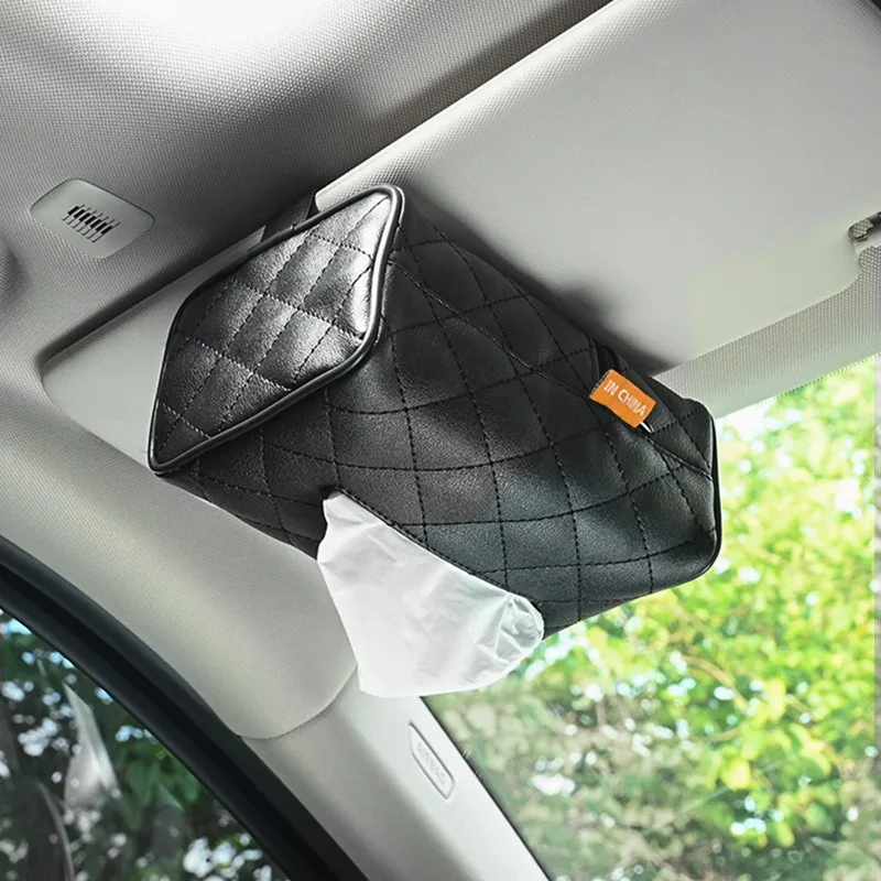 Car Tissue Box Cover Sun Visor Chair Back Hanging Type Car Tissue Box Armrest Box Towel Tissue Storage CaseUniversal PU Leather