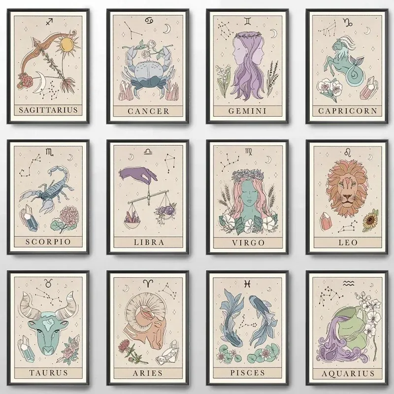 Configuration Wall Art Poster Leo Fish Taurus Cat Print Canvas Painting Nordic Children Bedroom Home Decoration Picture
