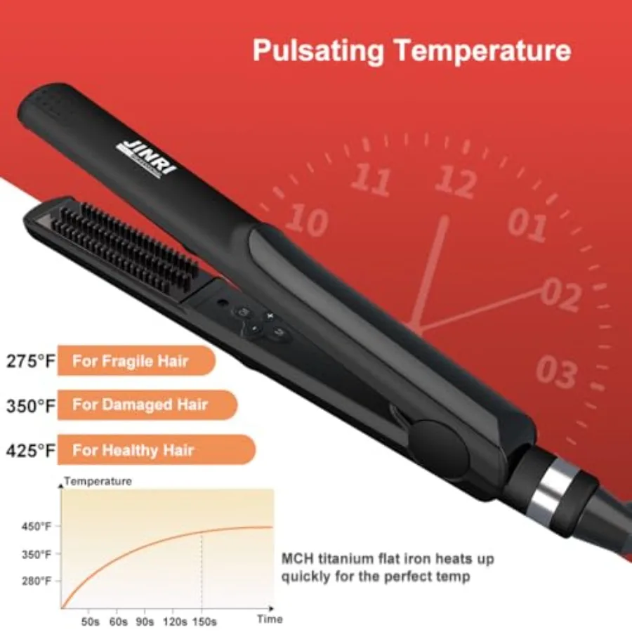 Hair Straightener Curls Pumped-Up Volume Adjustable Temp 360 Tail Rotation Lasting Volume Tourmaline Ionic Flat Iron Dual Volta