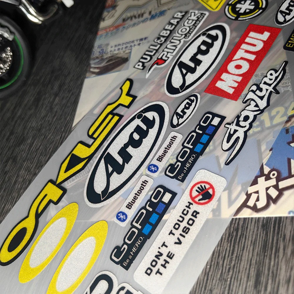 Reflective Racing Helmet Stickers Set Waterproof Decals for Motorcycle Dirt Bike ATV Sports DIY Decoration view 5