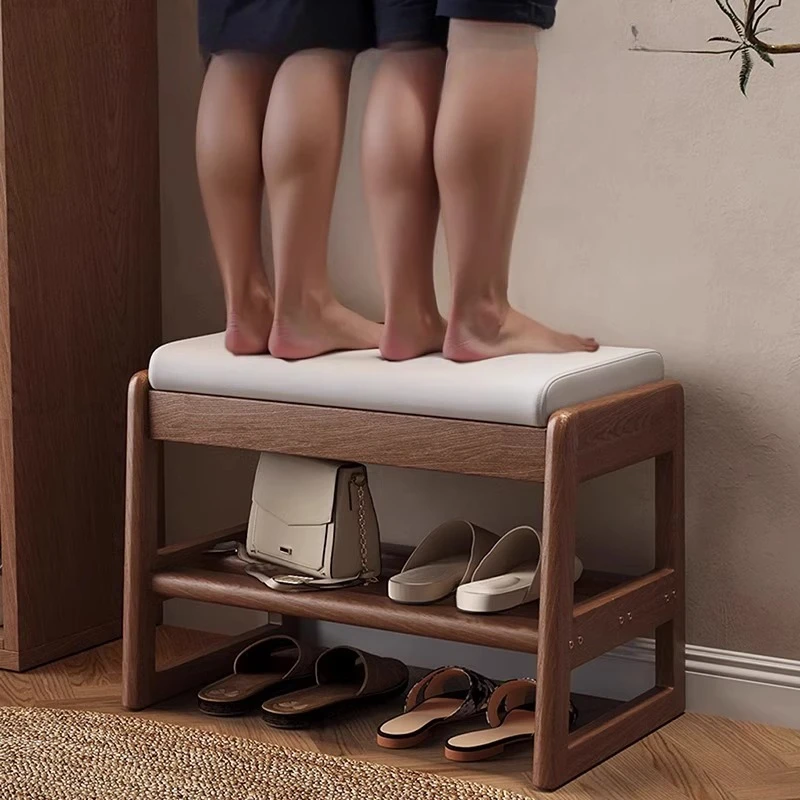 Solid wood shoe changing stool at the door of  home, small apartment entering  door for storage, shoe stool entering