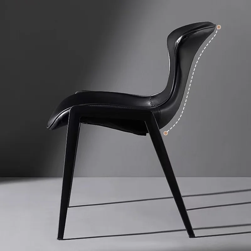 #Modern Eco-friendly Practical Hard Leather Metal Leg Optional Armrest Dining Chair Living Room Home Office