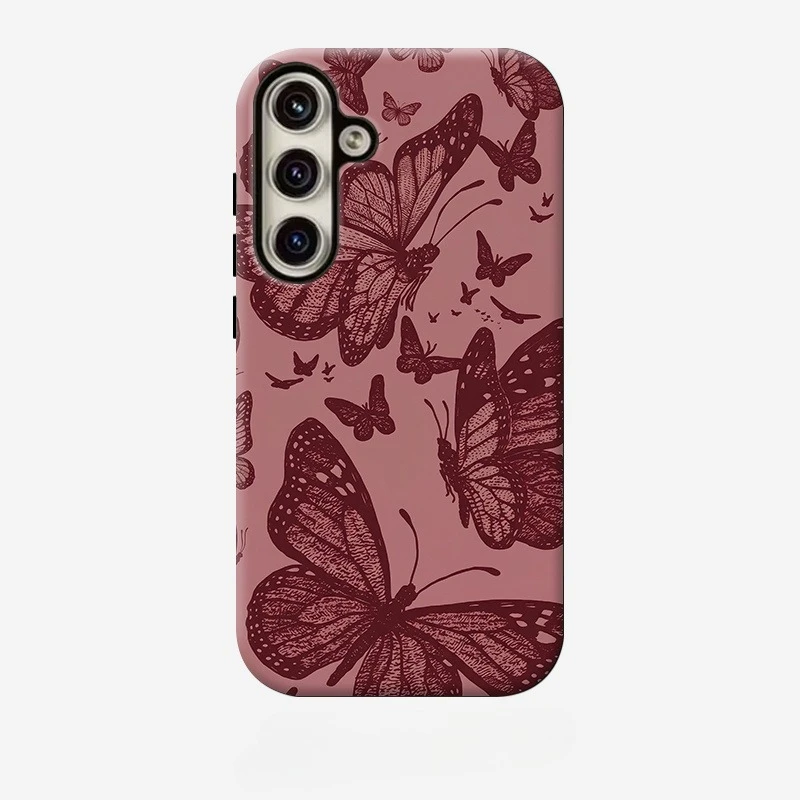 Vintage dark red butterfly Film phone case Fashion phone case for Samsung Galaxy S26/S25/S24/S23/S22 FE Ultra Plus Dropresistant