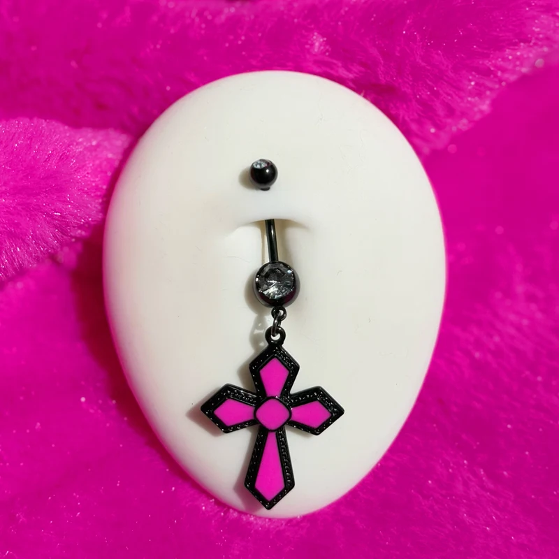 Goth Pink Cross Belly Button Rings Sexy 2000s Grunge Rock Shiny Crystal Heart Spider Belly Ring Jewelry Punk Y2K Body Accessorie