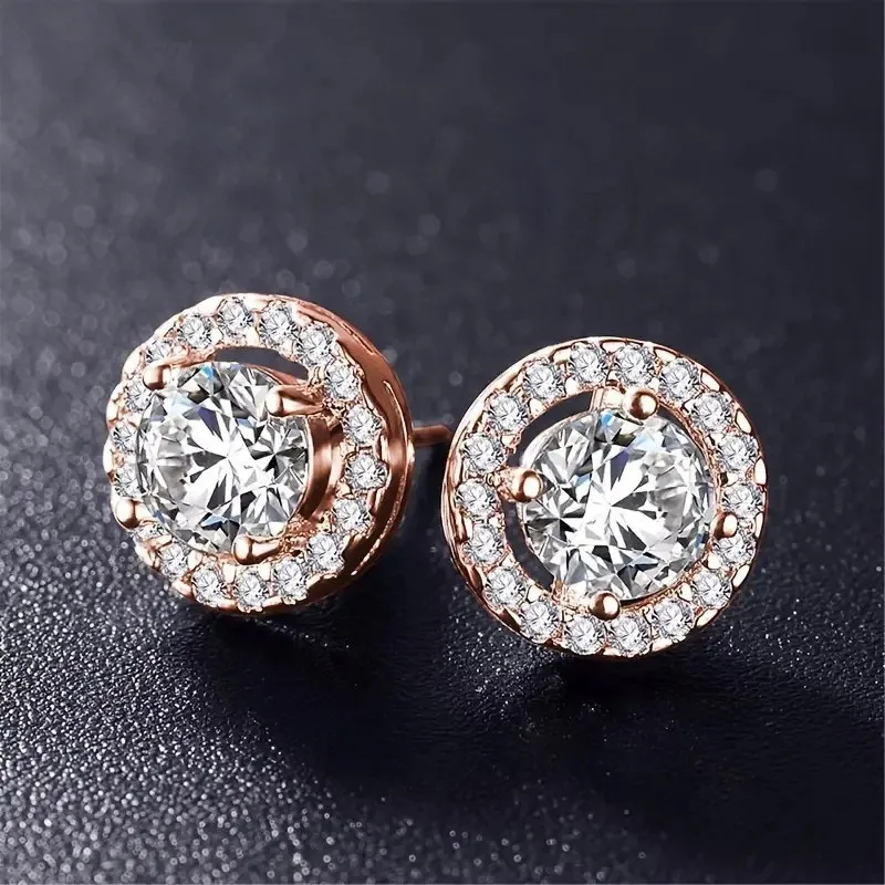 Luxury Stud Earrings for Women Romantic Elegant Female Daily Earrings Simple White Zircon Crystal Round Jewelry Ear Accessories