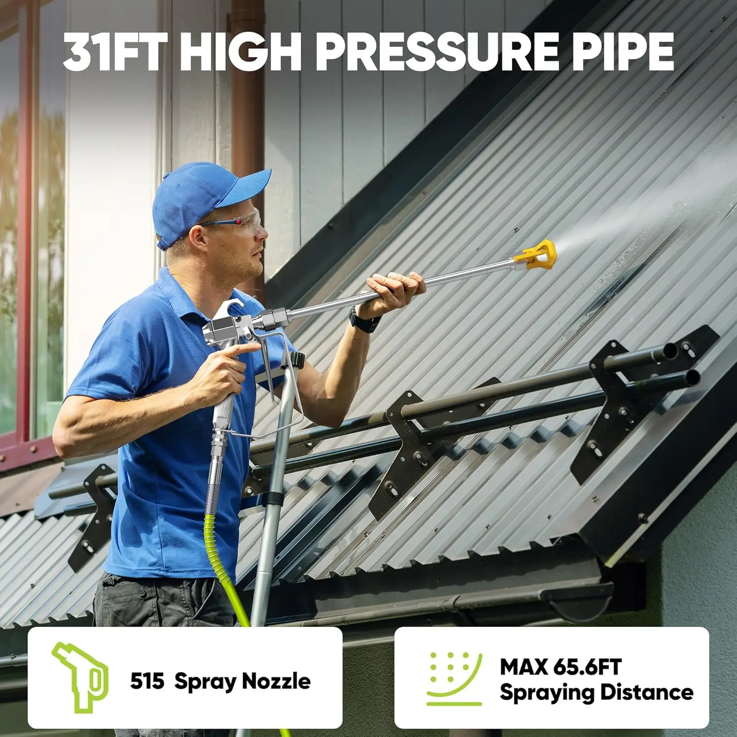 Paint Sprayer, 3300PSI High Efficiency Airless Sprayer with Extension Rod, Thinning-Free for Home Exterior and Interior