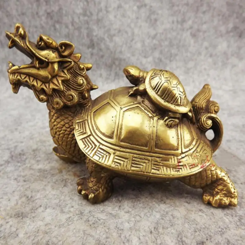 Chinese Brass Copper Fengshui Animal Dragon Tortoise Turtle God Beast Statue