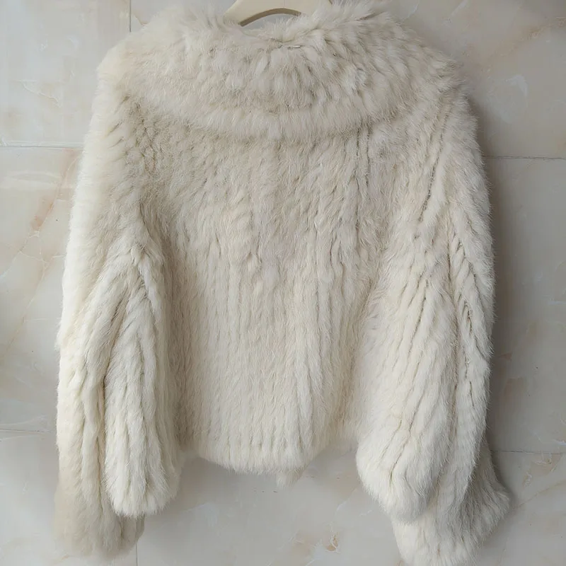 Abrigo de Piel de Conejo Real Tejido para Mujer, Invierno 2026, Alta Calidad, Manga Larga, Cuello Grande, Chaqueta Cálida para Mujer