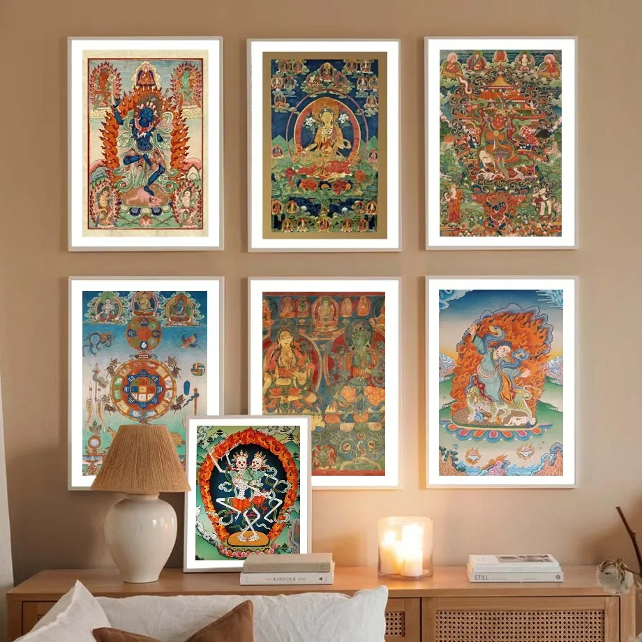 Buddhist Tibetan Skeleton Tantric Thangka Wall Art Canvas Painting Nordic Posters And Prints Wall Pictures For Living Room Decor