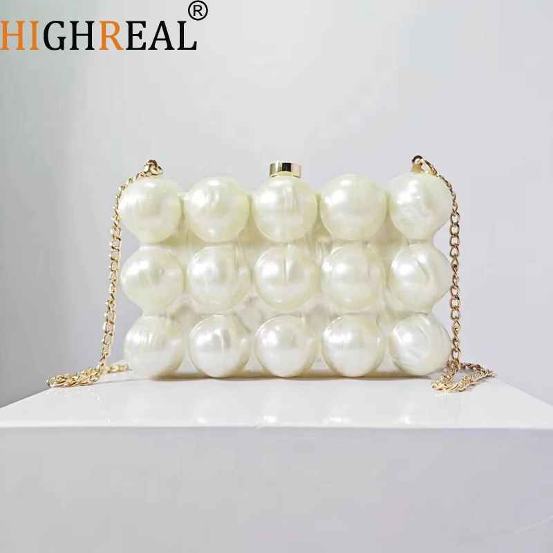 HIGHREAL Acrylic Beads Evening Purse Women Chic And Elegant Luxury Multicolor Beads Box Clutch Handbags Unique Wedding Party