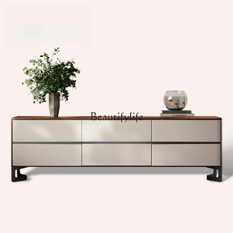 

Italian Minimalist TV Cabinet Light Luxury High-end Sense Simple High-end Leather Floor-standing Solid Wood Storage Cabinet