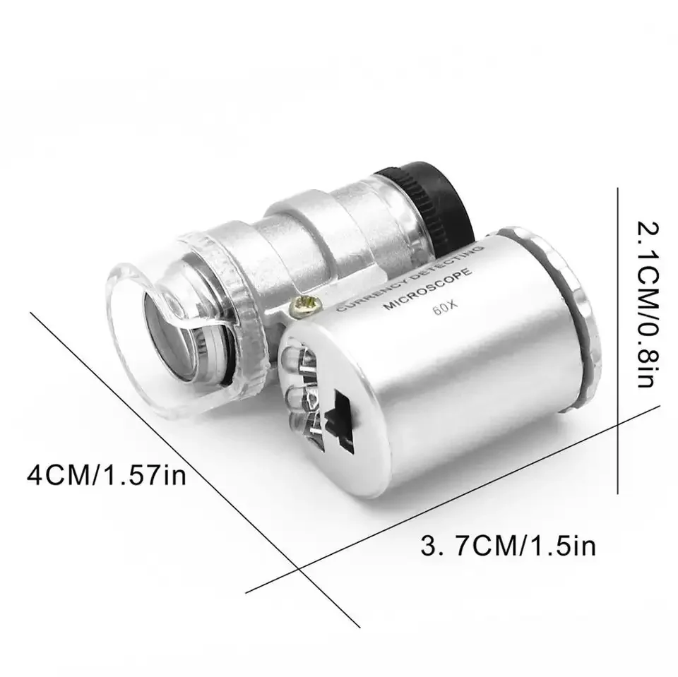 Mini 60X Microscope with LED Light Handheld High Definition Pocket Jewelry Loupe Portable Currency Detecting Small Magnifier