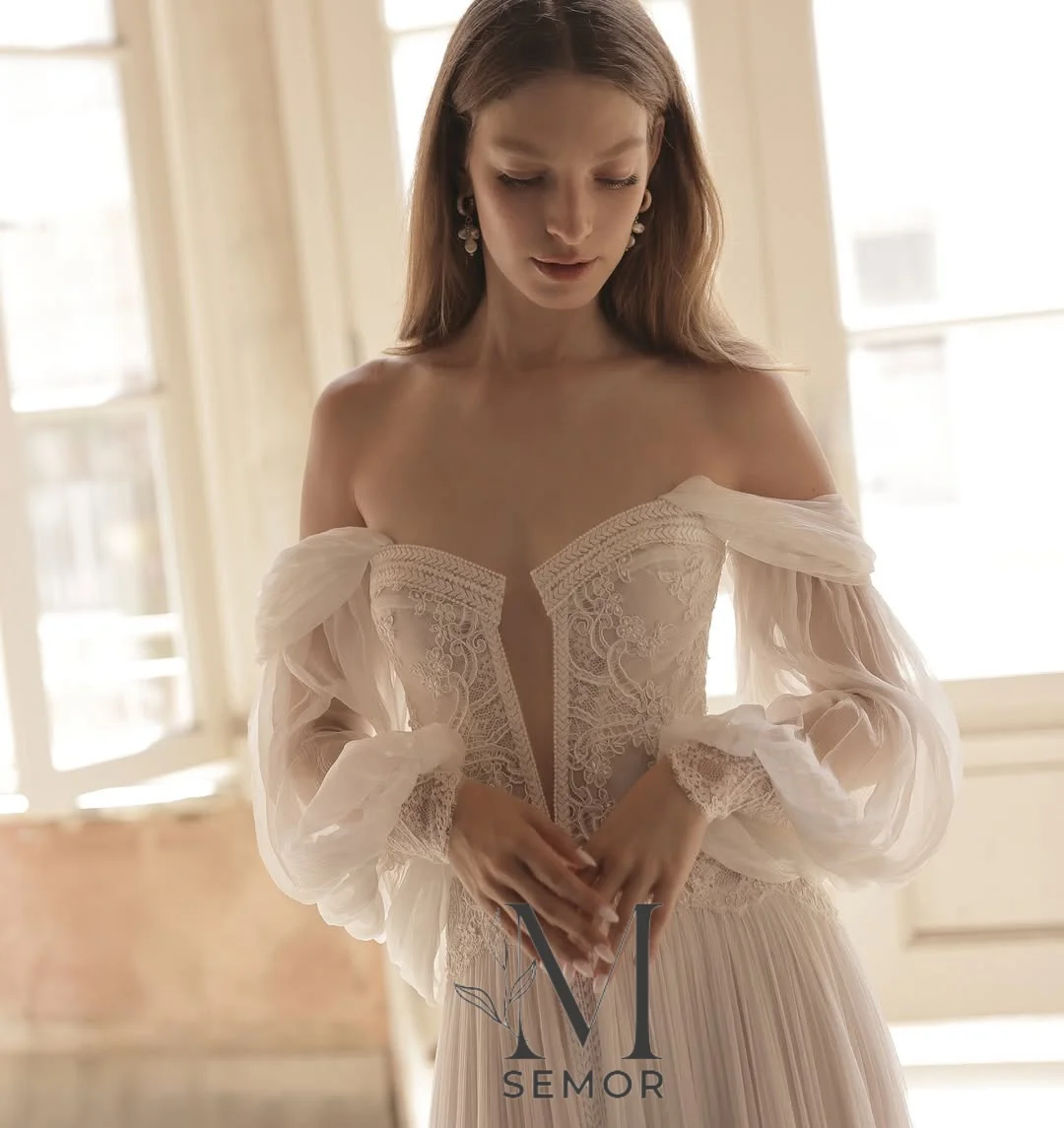Semor Customized Exquisite Lace Tulle Wedding Dress 2026 Off the Shoulder Removable Sleeves Tiered Applique Vestidos De Novia
