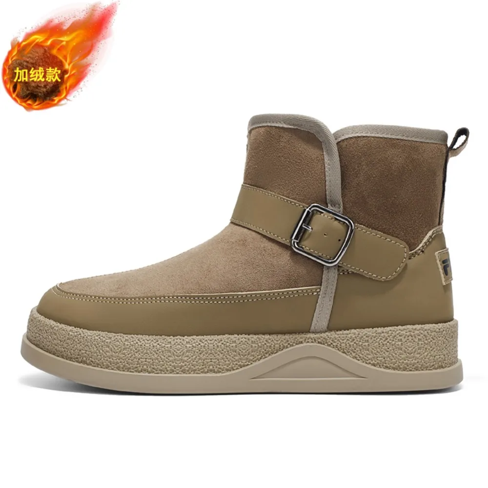 

New Trend Men Ankle Boots Genuine Leather Male Motorcycle Boots All-match Leisure High Top Shoes Classic Winter Plush Snow Boots