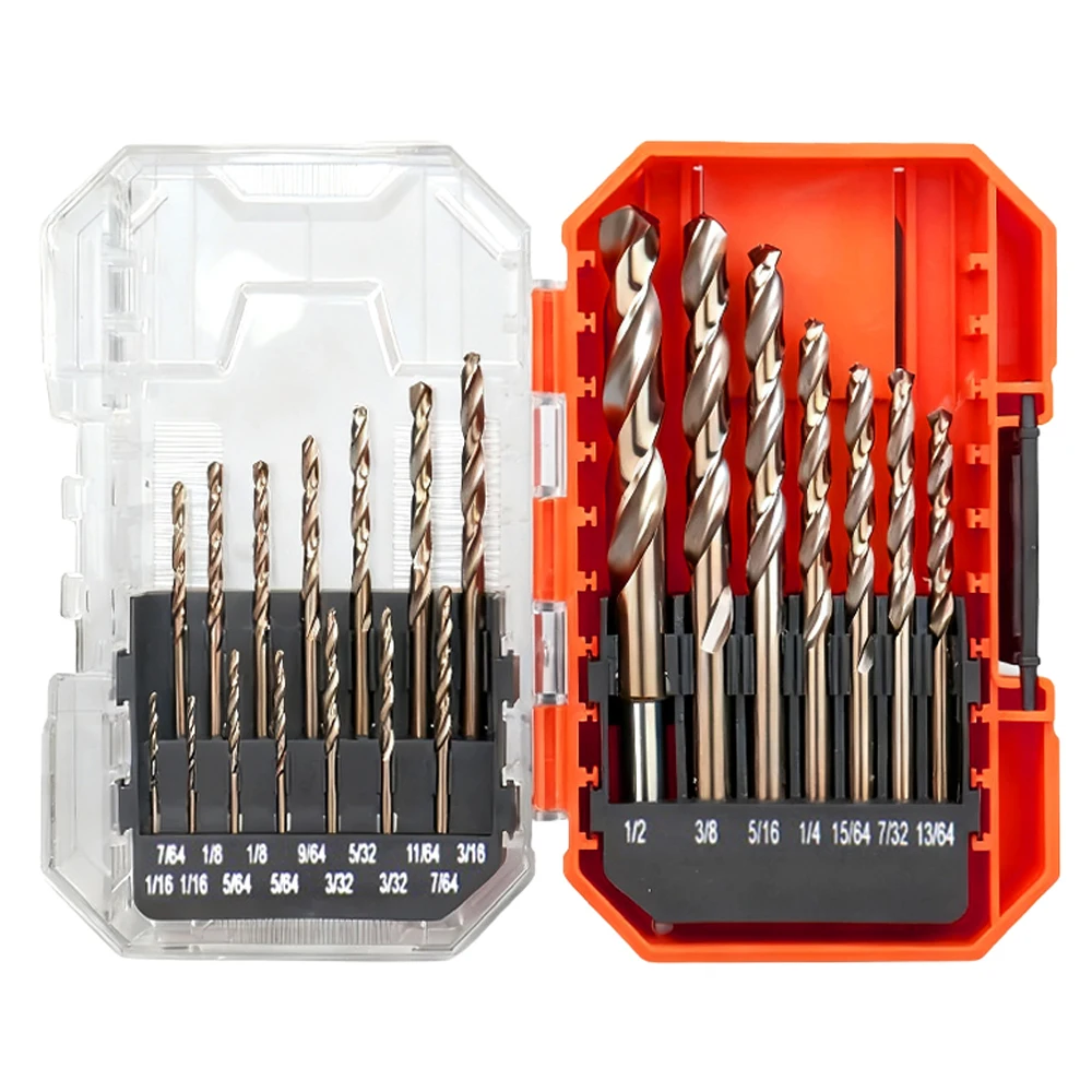 Broca de torção métrica de cobalto 5% m35 broca de haste reta de aço de alta velocidade 21 peças com caixa para metal aço inoxidável ferro