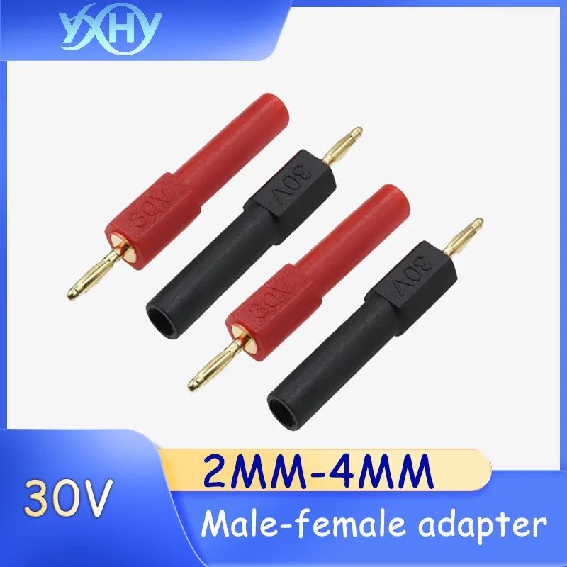 5pcs Copper-gold 2mm banana plug adapter for 4mm female socket, safety sleeve for 4mm banana plug testing