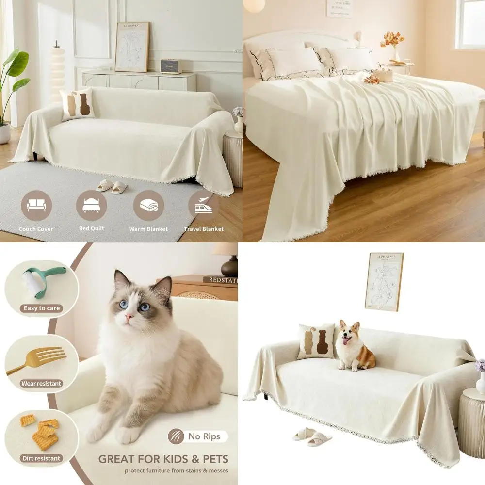 

Чехол для углового дивана L-образной формы с моющимися покрывалами, подходящими для домашних животных, кремовый, 91x134