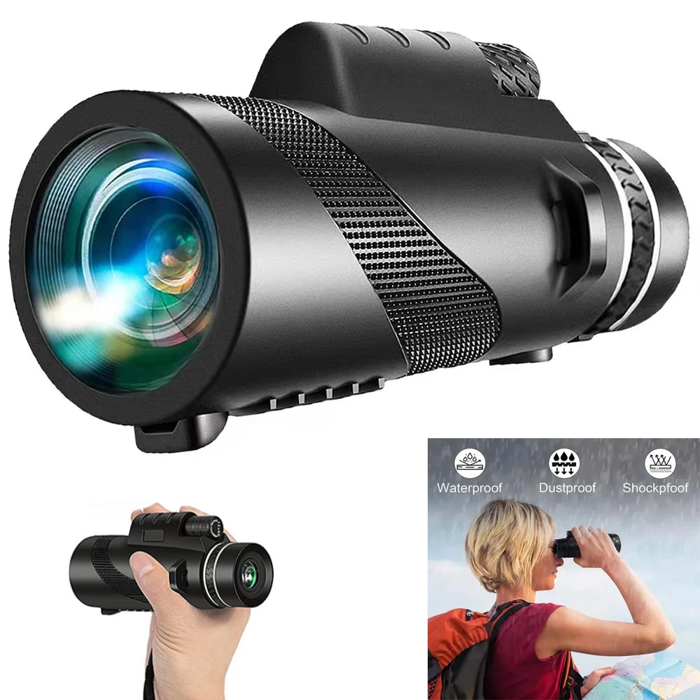 80x100 Portable Monocular Telescope HD Long Range Zoom Telescope with Tripod  Phone Clip for Hunting Sports Outdoor Camping