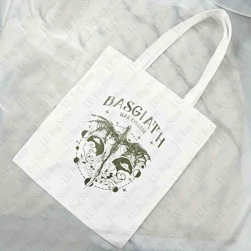 Retro Basgiath War Pattern Canvas Tote Bag Dragon Rider Shopping Bag donna borse a tracolla riutilizzabili four Wing Book Fans Gift