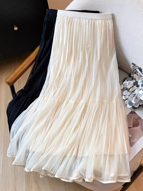 

Модная кружевная юбка для женщин: осенне-зимняя, весенняя, средней длины, пышная, для повседневной носки, с высокой талией, А-силуэт